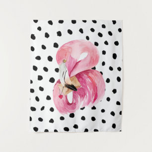 Modern Exotic Pink Watercolor Flamingo & Dots Tapestry