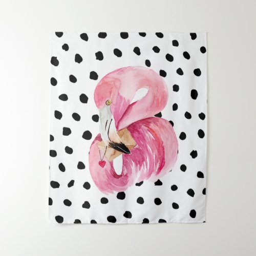 Modern Exotic Pink Watercolor Flamingo  Dots Tapestry