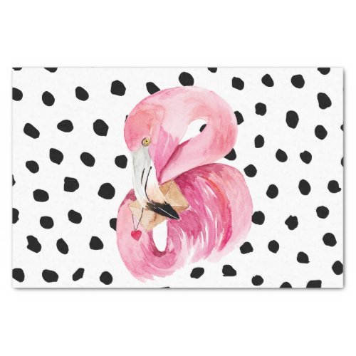 Modern Exotic Pink Watercolor Flamingo  Dots Tissue Paper