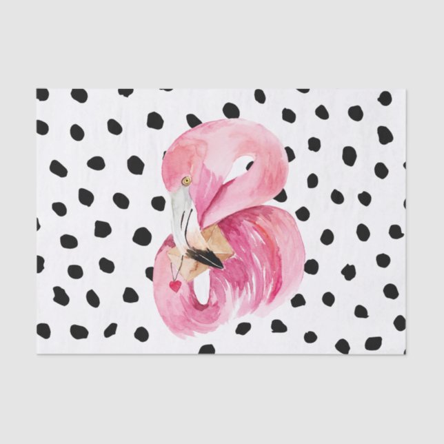 Modern Exotic Pink Watercolor Flamingo & Dots Tissue Paper (Front)