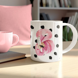 Modern Exotic Pink Watercolor Flamingo & Dots Two-Tone Coffee Mug