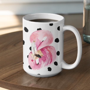 Modern Exotic Pink Watercolor Flamingo & Dots Two-Tone Coffee Mug