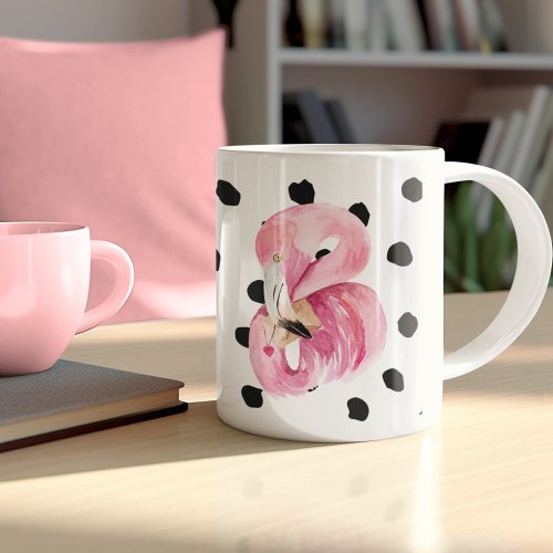 Modern Exotic Pink Watercolor Flamingo  Dots Two_Tone Coffee Mug