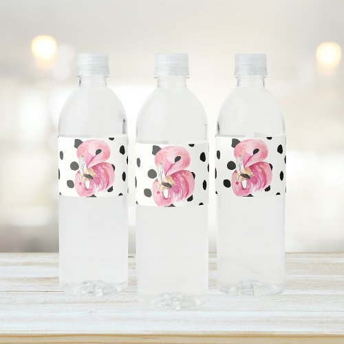 Modern Exotic Pink Watercolor Flamingo  Dots Water Bottle Label