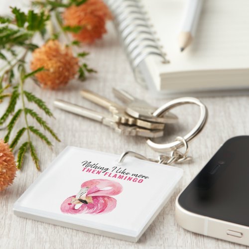 Modern Exotic Pink Watercolor Flamingo Gift Keychain