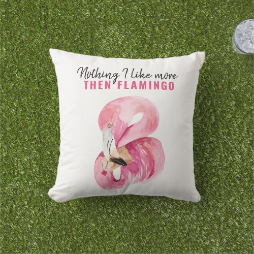Modern Exotic Pink Watercolor Flamingo Gift Outdoor Pillow