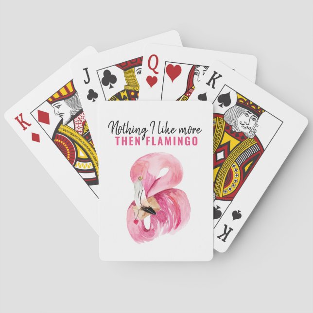 Modern Exotic Pink Watercolor Flamingo Gift Poker Cards (Back)