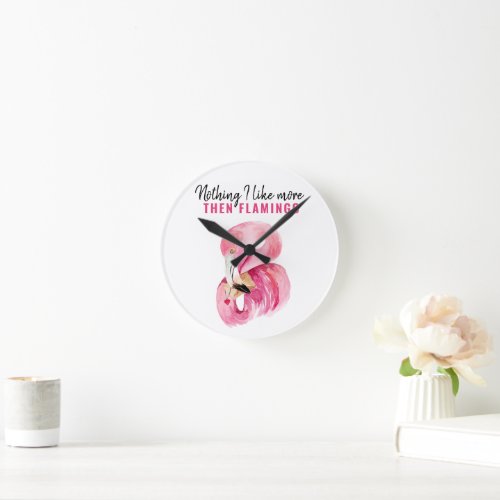 Modern Exotic Pink Watercolor Flamingo Gift Round Clock