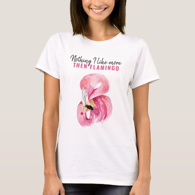 Modern Exotic Pink Watercolor Flamingo Gift T-Shirt (Front)