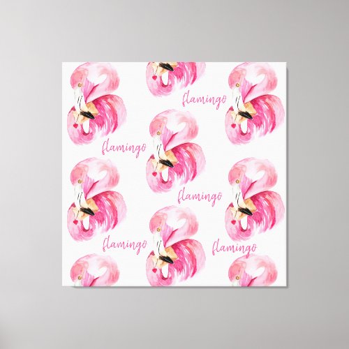 Modern Exotic Pink Watercolor Flamingo Pattern Canvas Print