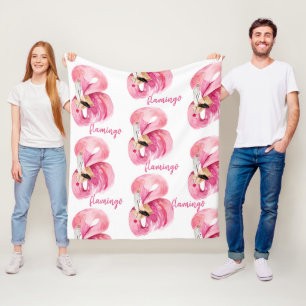 Modern Exotic Pink Watercolor Flamingo Pattern Fleece Blanket