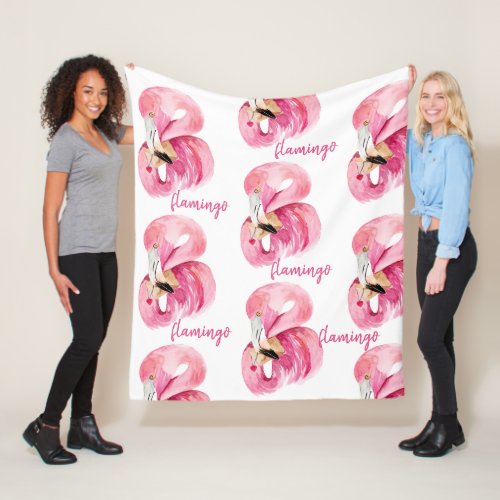 Modern Exotic Pink Watercolor Flamingo Pattern Fleece Blanket