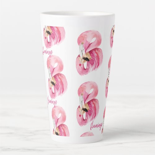 Modern Exotic Pink Watercolor Flamingo Pattern Latte Mug