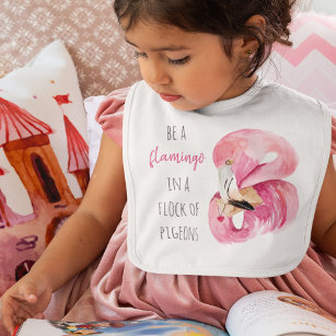 Modern Exotic Pink Watercolor Flamingo With Quote Baby Bib