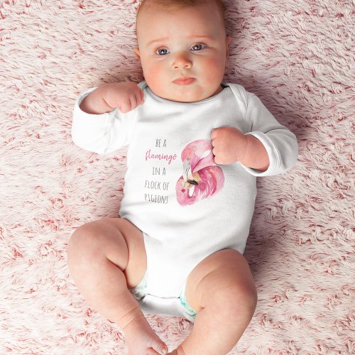 Modern Exotic Pink Watercolor Flamingo With Quote Baby Bodysuit