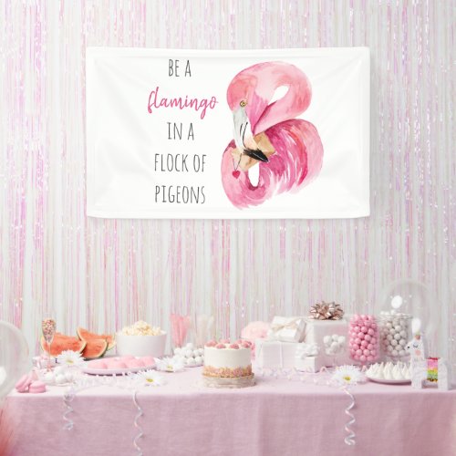Modern Exotic Pink Watercolor Flamingo With Quote Banner