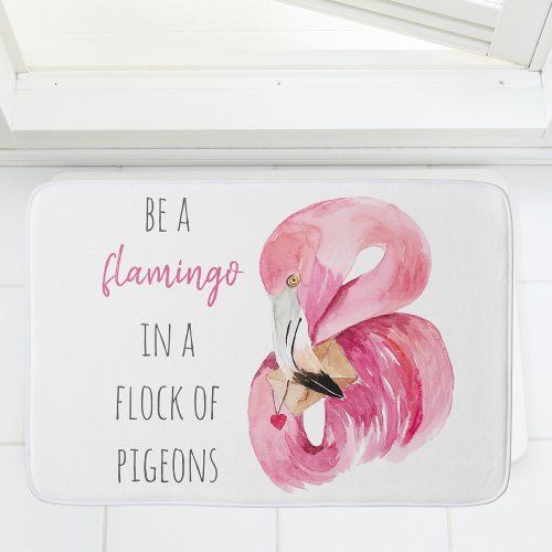 Modern Exotic Pink Watercolor Flamingo With Quote Bath Mat