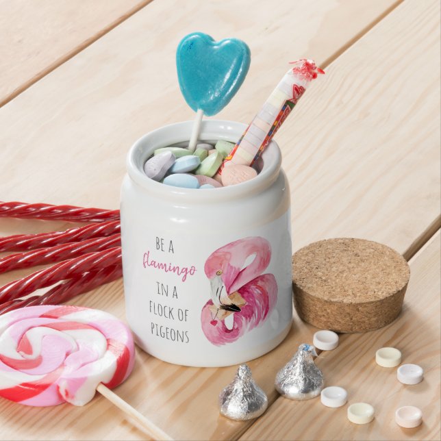 Modern Exotic Pink Watercolor Flamingo With Quote Candy Jar (In Situ)