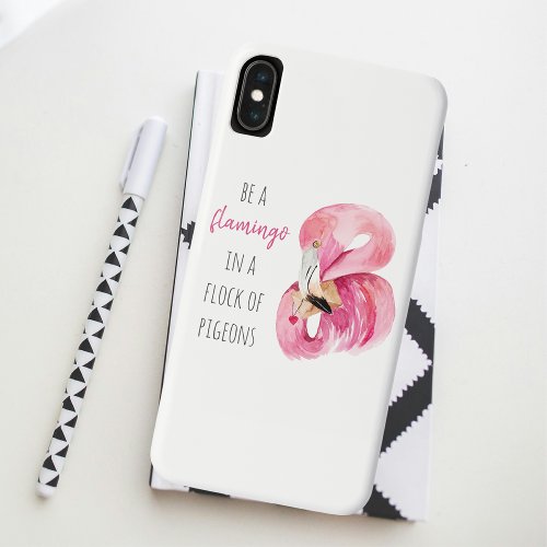 Modern Exotic Pink Watercolor Flamingo With Quote iPhone XS Max Case