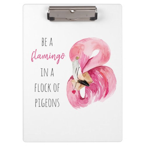 Modern Exotic Pink Watercolor Flamingo With Quote Clipboard