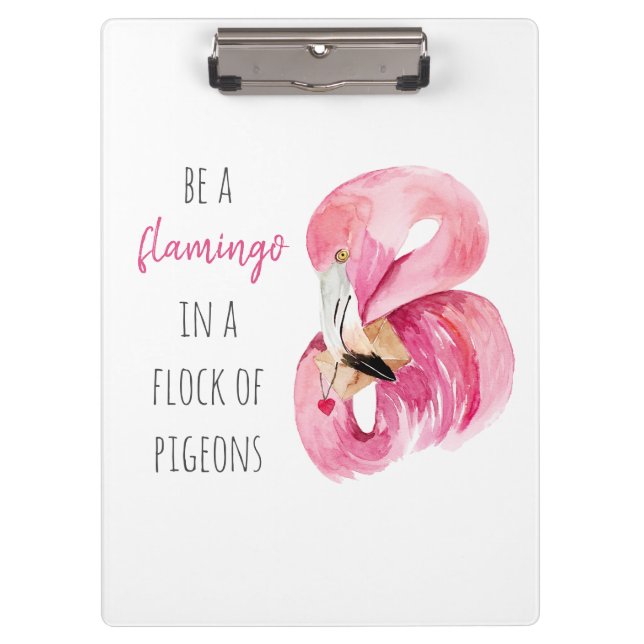 Modern Exotic Pink Watercolor Flamingo With Quote Clipboard (Front)