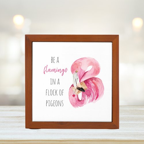 Modern Exotic Pink Watercolor Flamingo With Quote Desk Organizer