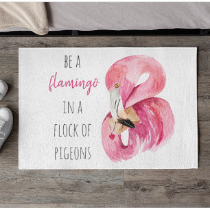 Modern Exotic Pink Watercolor Flamingo With Quote Doormat