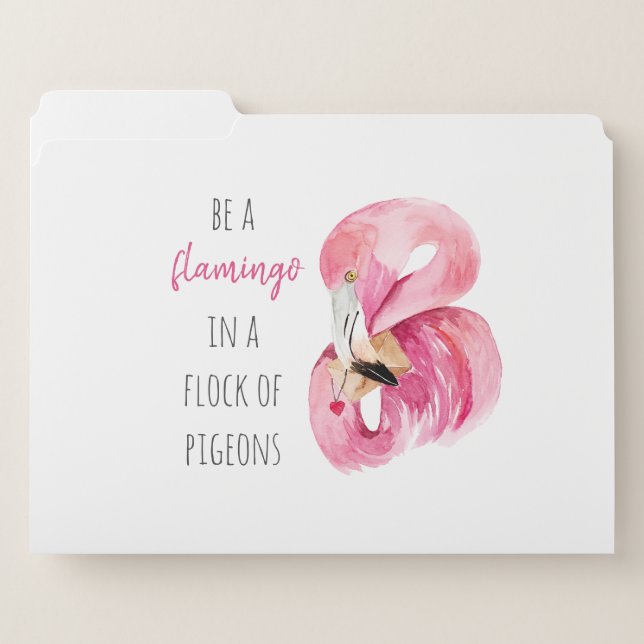 Modern Exotic Pink Watercolor Flamingo With Quote File Folder (Front Left)