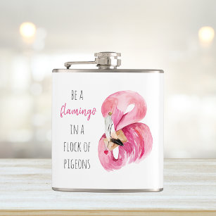 Modern Exotic Pink Watercolor Flamingo With Quote Flask