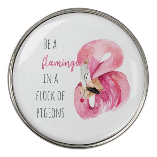 Modern Exotic Pink Watercolor Flamingo With Quote Golf Ball Marker