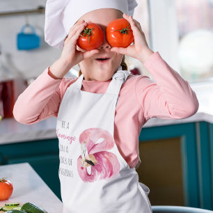 Modern Exotic Pink Watercolor Flamingo With Quote Kids' Apron