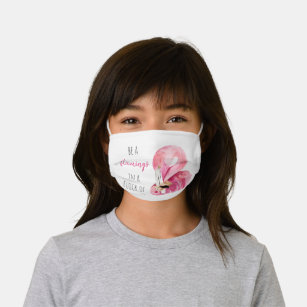 Modern Exotic Pink Watercolor Flamingo With Quote Kids' Cloth Face Mask