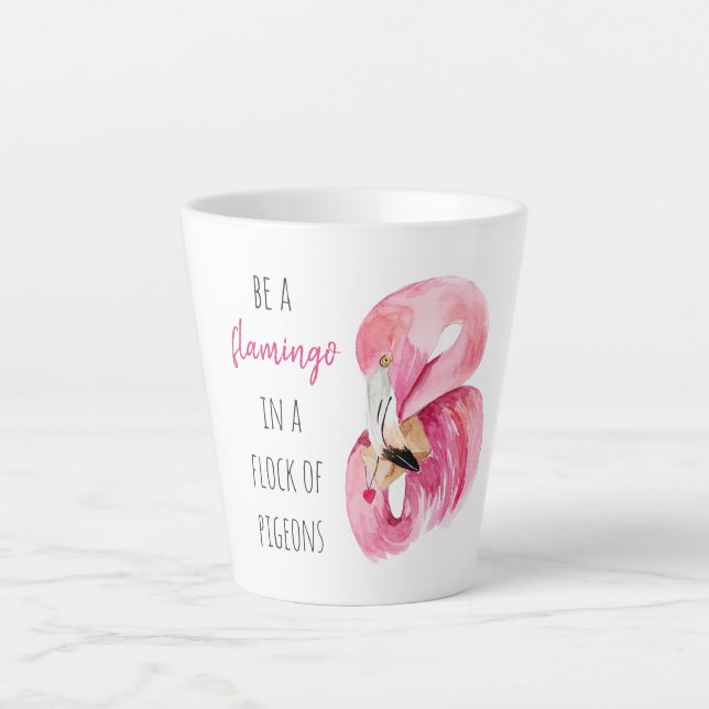 Modern Exotic Pink Watercolor Flamingo With Quote Latte Mug (Front)