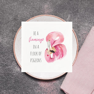 Modern Exotic Pink Watercolor Flamingo With Quote Napkins