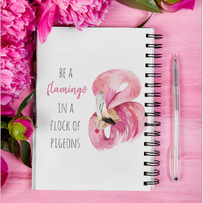 Modern Exotic Pink Watercolor Flamingo With Quote Notebook