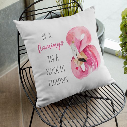 Modern Exotic Pink Watercolor Flamingo With Quote Outdoor Pillow