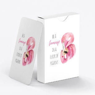 Modern Exotic Pink Watercolor Flamingo With Quote Playing Cards