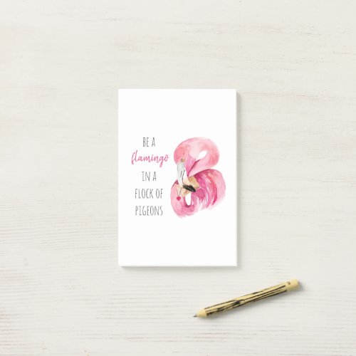 Modern Exotic Pink Watercolor Flamingo With Quote Post_it Notes