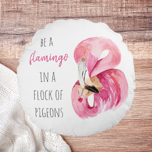 Modern Exotic Pink Watercolor Flamingo With Quote Round Pillow