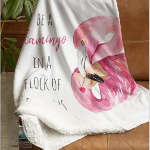 Modern Exotic Pink Watercolor Flamingo With Quote Sherpa Blanket