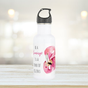 Modern Exotic Pink Watercolor Flamingo With Quote Stainless Steel Water Bottle
