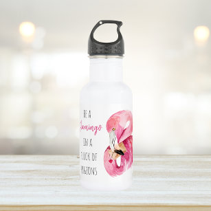 Modern Exotic Pink Watercolor Flamingo With Quote Stainless Steel Water Bottle