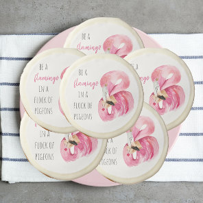 Modern Exotic Pink Watercolor Flamingo With Quote Sugar Cookie