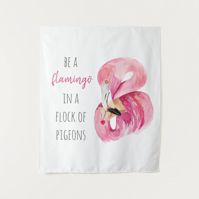 Modern Exotic Pink Watercolor Flamingo With Quote Tapestry (Front)