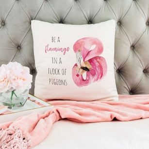 Modern Exotic Pink Watercolor Flamingo With Quote Throw Pillow