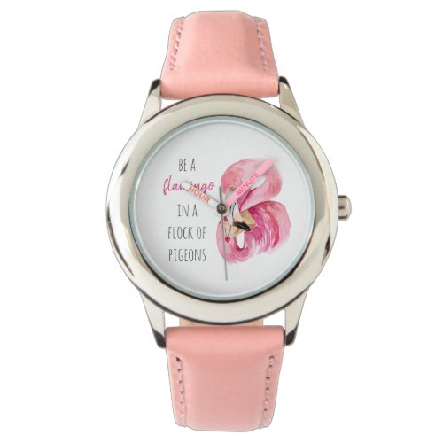 Modern Exotic Pink Watercolor Flamingo With Quote Watch