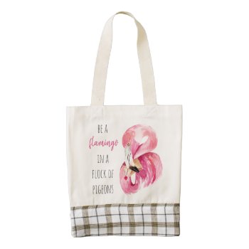Modern Exotic Pink Watercolor Flamingo With Quote Zazzle Heart Tote Bag by LovePattern at Zazzle