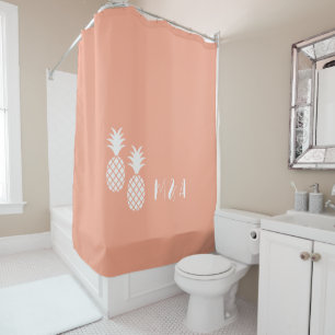 Modern Exotic Pink White Pineapple Pattern Shower Curtain