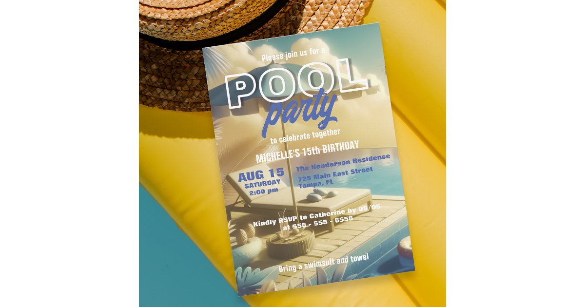 Modern Exotic Tropical Birthday Summer Pool Party Invitation | Zazzle