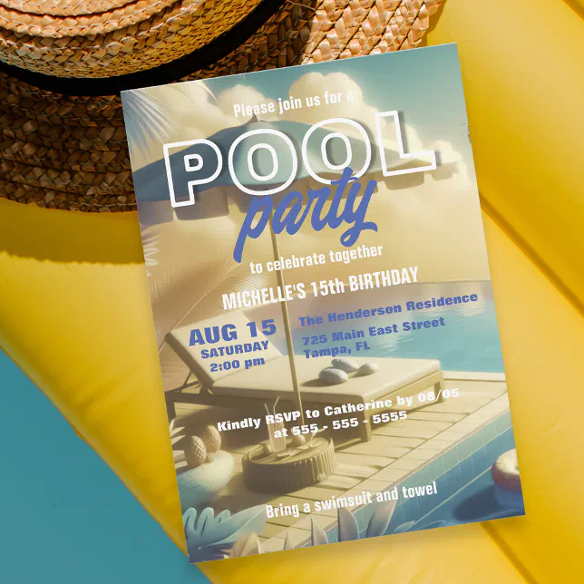 Modern Exotic Tropical Birthday Summer Pool Party Invitation | Zazzle